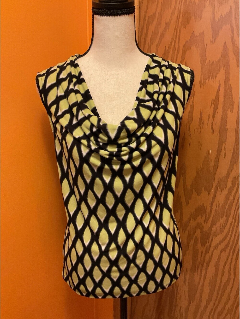 Jones Studio Cowl Scoop Neck Neon Green black Sleeveless BLouse XL